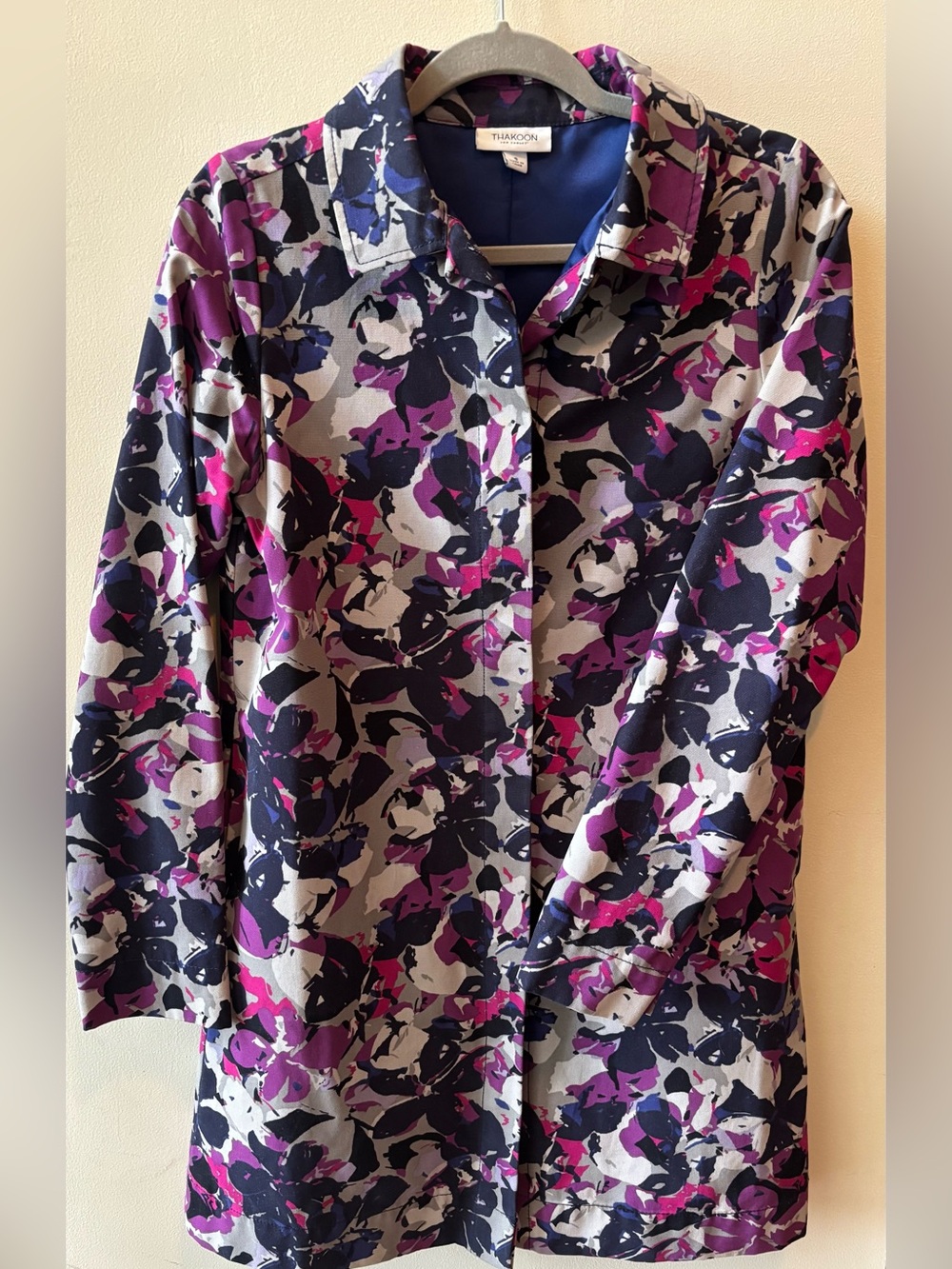 Gray Navy Purple Floral Coat